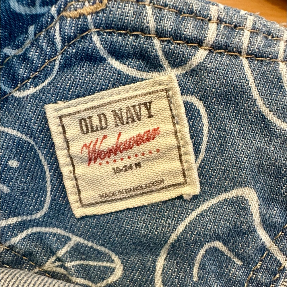 Old Navy Blue Denim Short Overalls with Smile Print - Picture 8 of 10